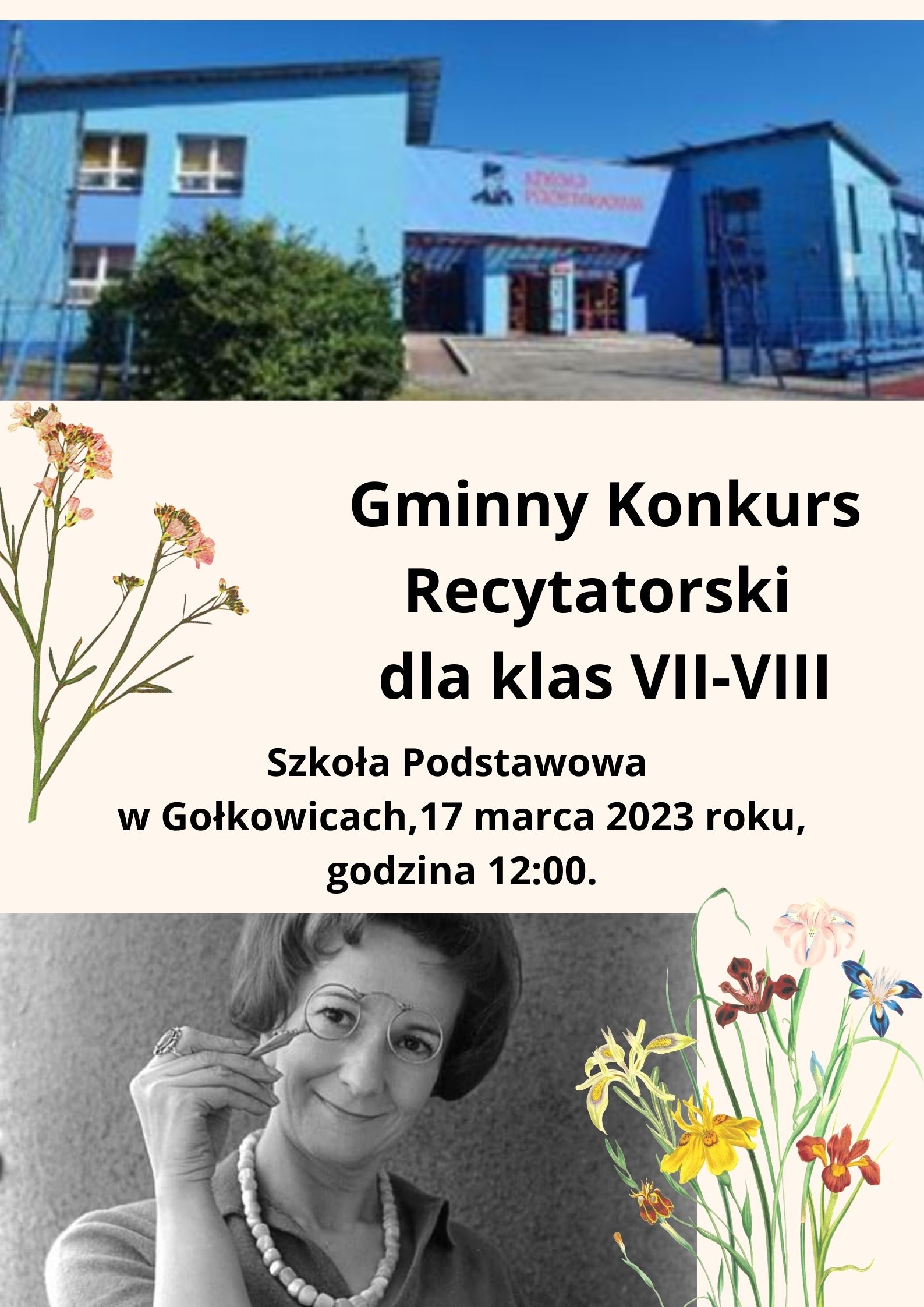 Plakat z informacją o Gminnym Konkursie Recytatorskim